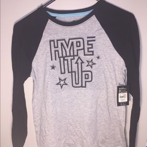 A grey and black hype it up long sleeve shirt